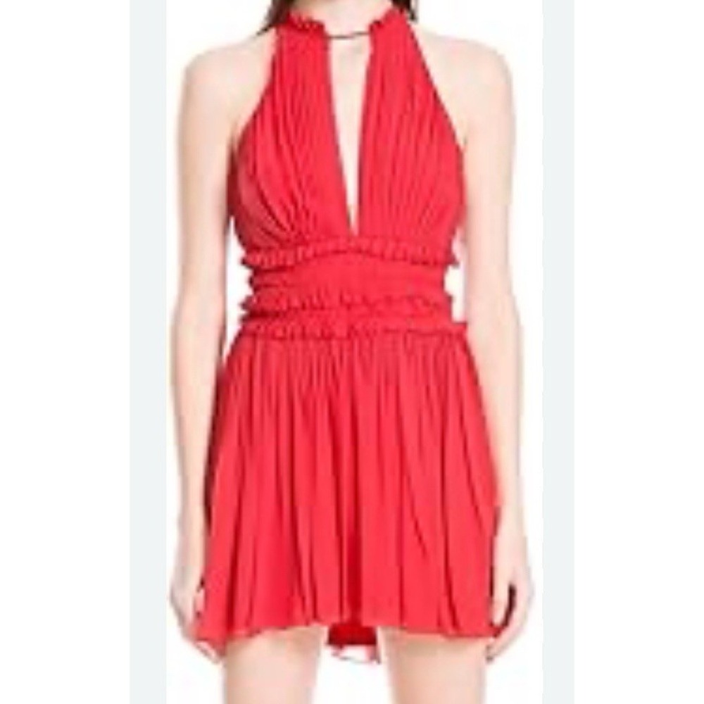 Max‎ Studio London Rouge Red Sleeveless Pleated Crepe Dress M